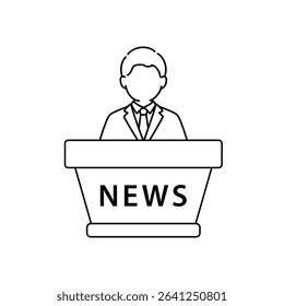 Thin outline vector icon for news anchor