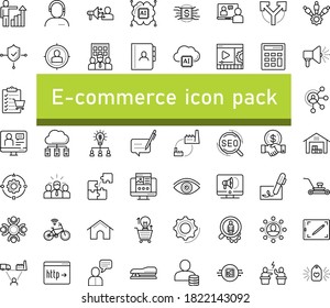 Thin outline vector icon set with dots - career growth vector, vision, Lawnmower, hr consulting, services, SEO, Landing page, Video marketing, Affiliate, Interactive Course, Online coaching, Stapler