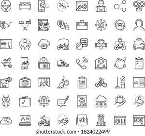 Thin outline vector icon set with dots - hr software vector, policies, Services, Plumbing service, Cleaning, babysitting, Taxi, Garden, SEO copywriting, Audience targeting, Pay per click, AI Robot