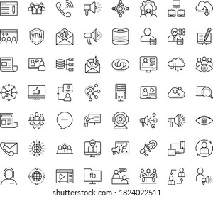 Thin outline vector icon set with dots - teamwork vector, Human Resources, job interview, employee relations, SEO copywriting, Social media marketing, Web Link, Email, Affiliate, Interactive Course