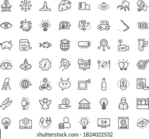 Thin outline vector icon set with dots - angel vector, Scythe, hr solutions, Electrical service, Real estate, Marketing, Website optimization, Blended Learning, Global education, Productivity, idea