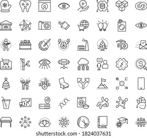 Thin outline vector icon set with dots - Christmas vector, Santa gloves, tree, attainment, Electrical service, Laundry, Hairdressing salon, Web Link, Cost per click, Audio Conference, Brain storm