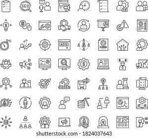 Thin outline vector icon set with dots - Human Resources vector, referral, hr manager, consulting, software, Resour es, employee relations, services, solutions, strategy, SEO, Web analytics, Digital