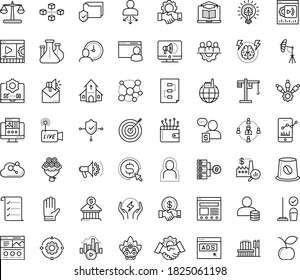 Thin outline vector icon set with dots - self isolation vector, Garden gloves, Cleaning service, Landing page, Mail marketing, Cost per click, Social campaign, Distance Learning, Business networking