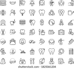 Thin outline vector icon set with dots - quarantine vector, fever, medical mask, wash hands, muscle pain, Lawnmower, Watering can, Gardening scissors, Garden hose, tools, Spray bottle, Real estate