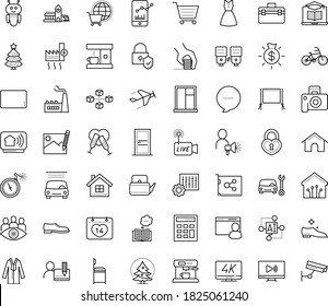 Thin outline vector icon set with dots - Christmas vector, tree, Car repair service, wash, Distance Learning, AI Pattern, Robot, Calculator, Livestream, 4K Streaming, Knowledge, designer, Man shoes