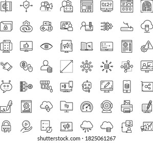 Thin outline vector icon set with dots - Webdesign vector, Digital marketing, Pay per click, Blog management, Website optimization, eLearning, Interactive Course, Online Training, AI Pattern, coding