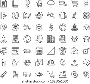 Thin outline vector icon set with dots - snowman vector, Hand saw, seeds, hr strategy, Delivery service, Photo services, Business Company, AI Architecture, Calculator, commerce solutions, statistics