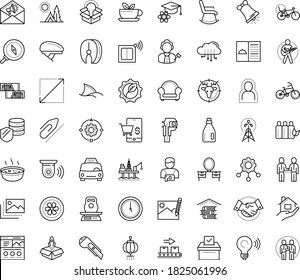 Thin outline vector icon set with dots - self isolation vector, Christmas bell, Real estate service, Taxi, Paperclip, Cutter knife, Aspect Ratio, cloud computing, Guitar playing, Hunting, Camping