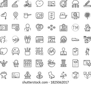 Thin outline vector icon set with dots - avoid contacts vector, sneezing, Garden hose, babysitting service, Video marketing, SEO monitoring, Promo website, eLearning, Game based Learning, Trademark