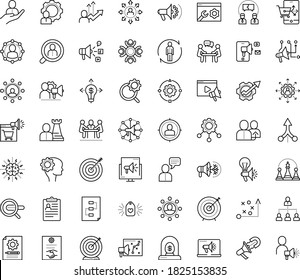 Thin outline vector icon set with dots - goal vector, tactics, referral, hr department, consulting, permanent recruitment, outsourcing, human Resour es, policies, strategy, Search engine, Digital