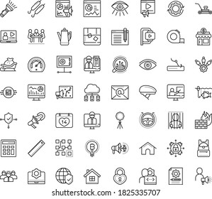 Thin outline vector icon set with dots - santa sleigh vector, vision, Lawnmower, Web analytics, Content management, Video marketing, Online Training, Distance teacher, Webinar, Small business, team