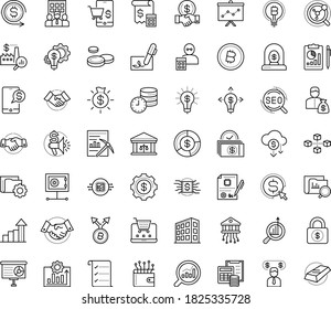 Thin outline vector icon set with dots - growth vector, SEO, Cost per click, Marketing research, budget, Presentation, Entrepreneurship, Investor, Business incubator, Partnership, Entrepreneur, Fork