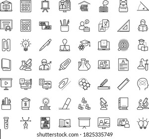 Thin outline vector icon set with dots - resume vector, Translation service, eLearning, Computer Based Training, Distance Learning, Exam, Interactive Course, Online, Asynchronous, electronic Book