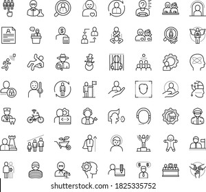 Thin outline vector icon set with dots - quarantine vector, fever, headache, cough, snowman, gingerbread man, success, winner, Human Resources, hr department, permanent recruitment, Resour es, skill