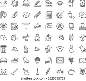 Thin outline vector icon set with dots - cough vector, santa sleigh, angel, teddy bear, Christmas bell, successful woman, Spam, Promo website, Autonomous, AI Robot, Pencil, Board stand, and ruler