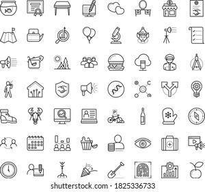 Thin outline vector icon set with dots - elf vector, Santa gloves, celebration, innovation, vision, Shovel, hr software, SEO monitoring, Marketing research, Small business, Compasses, designer, love