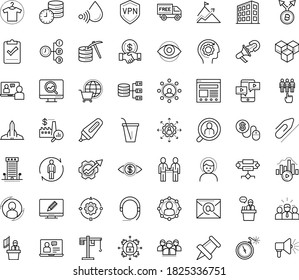 Thin outline vector icon set with dots - headache vector, permanent recruitment, outsourcing, human Resour es, hr recruiter, SEO monitoring, User, Pay per click, Computer Based Training, Leadership