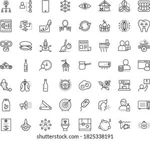 Thin outline vector icon set with dots - muscle pain vector, sneezing, stay hydrated, holly, area of specialization, referral, hr planning, Collaborative idea, Algorithm, AI Architecture, Autopilot