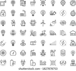 Thin outline vector icon set with dots - innovation vector, successful woman, Electronics repair, Entrepreneurship, Brain storm, Idea, Creative process, excavator, bulldozer, creativity, fintech