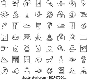 Thin outline vector icon set with dots - headache vector, self isolation, teddy bear, innovation, Winemaking, area of specialization, Content management, Social campaign, Mobile marketing, Stapler