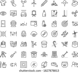 Thin outline vector icon set with dots - wash hands vector, champagne, christmas stocking, candy cane, vision, Shovel, Rake, hr policies, Car service, Mail marketing, Online Training, Pencil, Easel
