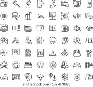 Thin Outline Vector Icon Set With Dots - Success Vector, Lawnmower, Web Analytics, Target Keywords, SEO Monitoring, Social Campaign, ELearning, Interactive Course, Blended Learning, Investor, Team