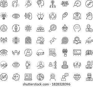 Thin outline vector icon set with dots - headache vector, muscle pain, avoid contacts, sneezing, elf, vision, Human Resources, hr manager, planning, consulting, software, Resour es, solutions, suit