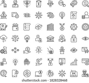 Thin outline vector icon set with dots - growth vector, Cost per click, Marketing budget, Video, solutions, Entrepreneurship, Investor, Angel, Entrepreneur, Business education, Innovation, fintech