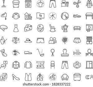 Thin outline vector icon set with dots - chills vector, christmas stocking, referral, Translation service, Hairdressing salon, Video marketing, Algorithm, Scissors, Origami, Clothes, Man shoes, hat