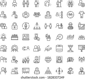 Thin outline vector icon set with dots - social distancing vector, fever, chills, sneezing, success, winner, career growth, referral, hr manager, planning, software, human Resour es, solutions