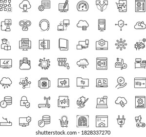 Thin outline vector icon set with dots - Landing page vector, Digital marketing, Blog management, Website optimization, Video training, electronic Book, Self learning, Autonomous, AI Pattern, Deep
