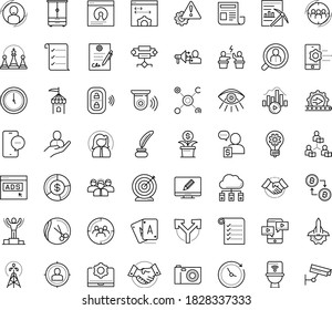 Thin outline vector icon set with dots - winner vector, goal, innovation, hr department, permanent recruitment, Hairdressing salon, Audience targeting, User, Target, Asynchronous Learning, Bitrate