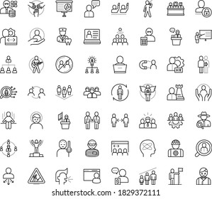 Thin outline vector icon set with dots - social distancing vector, fever, headache, avoid contacts, sneezing, success, winner, teamwork, hr manager, consulting, software, permanent recruitment