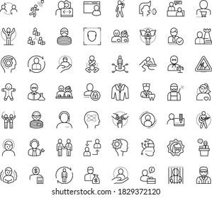 Thin outline vector icon set with dots - headache vector, chills, cough, vomiting, gingerbread man, champion, Human Resources, area of specialization, job interview, Resour es, employee relations