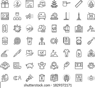 Thin outline vector icon set with dots - Christmas vector, champagne, angel, teddy bear, holly, Rake, Garden hose, hr manager, babysitting service, Mobile marketing, Webinar, Business education, Pen