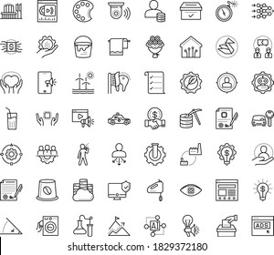 Thin outline vector icon set with dots - Services vector, Car rental, Creative campaign, Entrepreneurship, Team building, Idea, AI Pattern, Computer Vision, Future technology, Neural network, caring