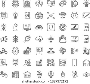 Thin outline vector icon set with dots - Electrical service vector, Repair, Landing page, Social media marketing, Mobile, Pay per click, Online coaching, Blended Learning, Entrepreneurship, Chat Bot