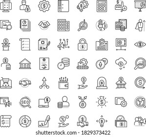 Juego de iconos de vector de contorno delgado con puntos - vector SEO, investigación de marketing, presupuesto, presentación, inversor, incubadora de negocios, asociación, oportunidad, innovación, carpeta, proyecto, héroe, depósito de renta