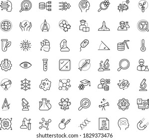 Thin outline vector icon set with dots - Blended Learning vector, Self, Artificial Intelligence, Machine, Deep, AI Architecture, Computer Vision, Decision, Neural network, Magnifier, Compasses, GMO