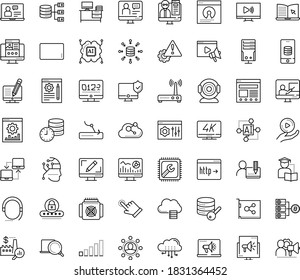 Thin outline vector icon set with dots - Computer repair vector, Landing page, Video marketing, Web analytics, Webdesign, Digital, Blog management, Website optimization, eLearning, Based Training