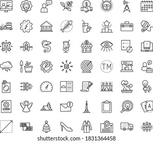 Thin outline vector icon set with dots - angel vector, christmas tree, goal, hr consulting, Electrical service, Laundry, Delivery, Spam, Ranking, Creative campaign, Content management, Copywriting
