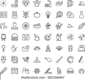 Thin outline vector icon set with dots - cough vector, angel, successful woman, Spam, AI Robot, Pencil, and ruler, Marker, Video Compression, Creative process, Easel, palette, Sketching, Hobbie, pan