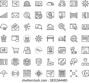 Thin outline vector icon set with dots - Car repair service vector, SEO, copywriting, Landing page, Video marketing, monitoring, Webdesign, Cost per click, Digital, Content management, analytics, In
