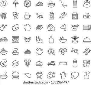 Thin Outline Vector Icon Set With Dots - Gardening Vector, Soup, Main Dish, Chef, Pasta, Salad, Sandwich, Dessert, Chicken, Vegetarian, Bread, Sardine, Eel, Oyster, Lobster, Shrimp, Crab, Salmon