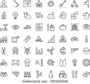 Thin outline vector icon set with dots - holly vector, award, vision, Shovel, Scythe, Bucket, Gardening scissors, tools, hr planning, Keyword, Ranking, Asynchronous Learning, Envelope, Idea, Puzzle