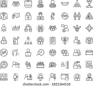 Thin outline vector icon set with dots - fever vector, medical mask, avoid contacts, sneezing, success, winner, teamwork, cooperation, referral, hr planning, software, permanent recruitment, Angel