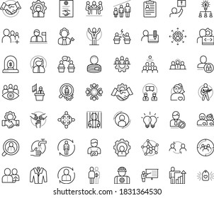 Thin outline vector icon set with dots - wash hands vector, champion, career growth, teamwork, cooperation, Human Resources, referral, permanent recruitment, outsourcing, Resour es, hr policies