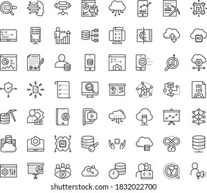 Thin outline vector icon set with dots - career growth vector, hr manager, Search engine, SEO monitoring, Marketing research, Presentation, analytics, Business Planning, Machine learning, Algorithm
