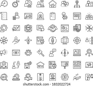 Thin outline vector icon set with dots - hr manager vector, department, planning, consulting, software, human Resour es, employee relations, strategy, SEO, Target keywords, Digital marketing, CMS